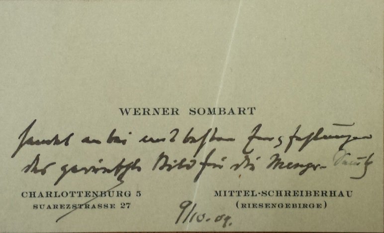 4\\ A house that still stands, kept its number, and even has a commemorative plate: Suarezstraße 27 in Charlottenburg, home of Werner Sombart from 1906 until 1919. Sombart’s doctoral advisor was Gustav von Schmoller. Sombart himself was the doctoral adviser of Wassily Leontief.