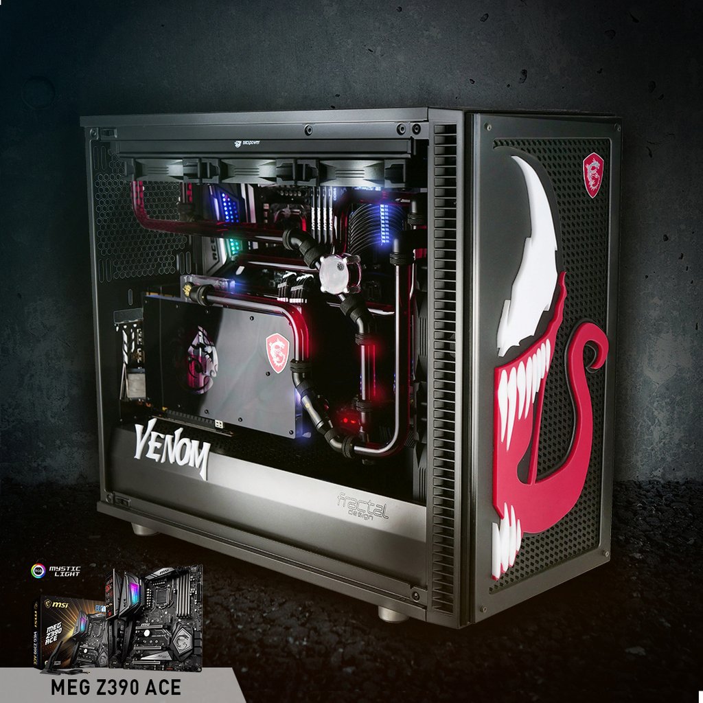 msiUSA's tweet image. Check this Venomized build with the ACE mobo! 
Such a great work from @jojococostudio!

Spec🔎:
Mobo: MEG Z390 ACE
GPU: MSI GEFORCE GTX 1070 TI TITANIUM 8G 
CPU:  INTEL® CORE™ i7-8700K
Case:  Fractal Design Define S2 Blackout -TG

#MSIZ390 #NewDimensions390 #INTEL #MSIxVenom