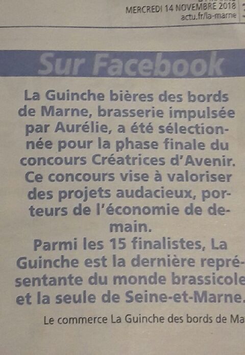 LaGuincheBieres's tweet photo. On arrive dans la dernière ligne droite du concours. Avec votre soutien multiplions les votes pour Aurélie et La Guinche !
➡️➡️➡️ Pour voter en 2 clics c'est ici: https://t.co/vabtfWxi3g

#creadavenir2018
#SupportYourLocalBeer 
#MadeIn77 #LaGuinche #Chelles #SortiraChelles https://t.co/5DxdpcrxeA