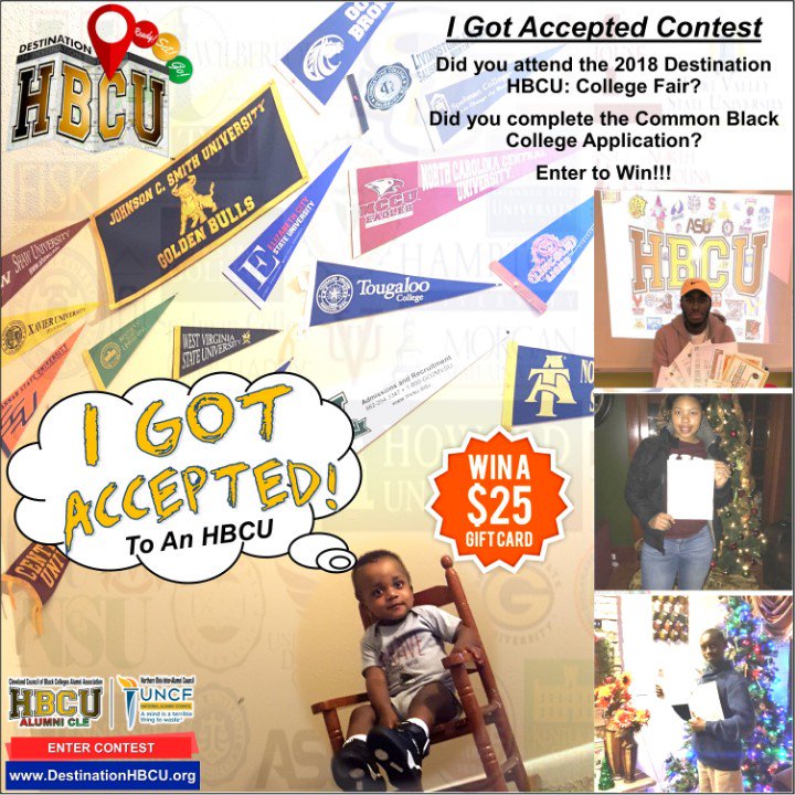 HBCUAlumniCLE's tweet photo. #IGotAccepted2HBCU
We want to celebrate the HBCU acceptance success of every student! Let's share with everyone the great news of your accomplishments.
Enter to win the contest.
https://t.co/Qo2pDYqAN4
#DestinationHBCU #HBCUBound #HBCUAlumniCLE #UNCFCLE https://t.co/v87oXg9igy