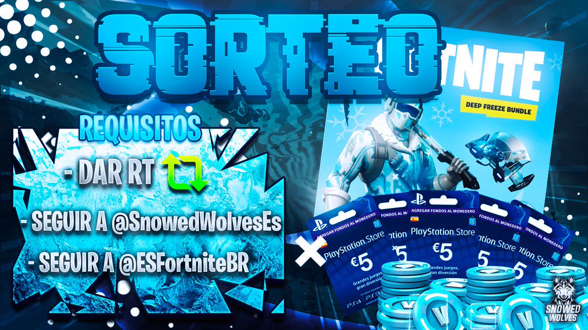 ESFortniteBR's tweet photo. ⚡ SORTEO DE 1 PACK DE CRIOGENIZACIÓN &amp; 5 TARJETAS DE 5€⚡

🎁 5 GANADORES 🎁

▪ REQUISITOS ▪

▪ ¡Dar RT a este tweet!

▪ ¡Seguir a @ESFortniteBR!

▪ ¡Seguir a @SnowedWolvesEs! https://t.co/QUJe5mgaYg