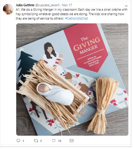 MilleraEdu's tweet photo. Thanks for sharing this sweet idea! Can't wait to pass it on! @cupcake_savant #CatholicEdChat https://t.co/PFLGLfV4Ln