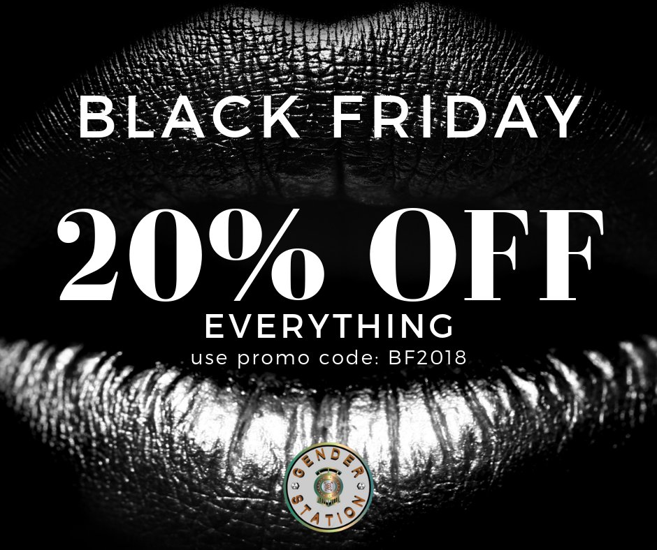 GenderStation's tweet photo. 🖤 BLACK FRIDAY ANNOUNCEMENT. Receive 20% off EVERYTHING, Friday, November 22nd! Save the date. 🖤 https://t.co/oN80MloDlP https://t.co/kDholCgJ5y
