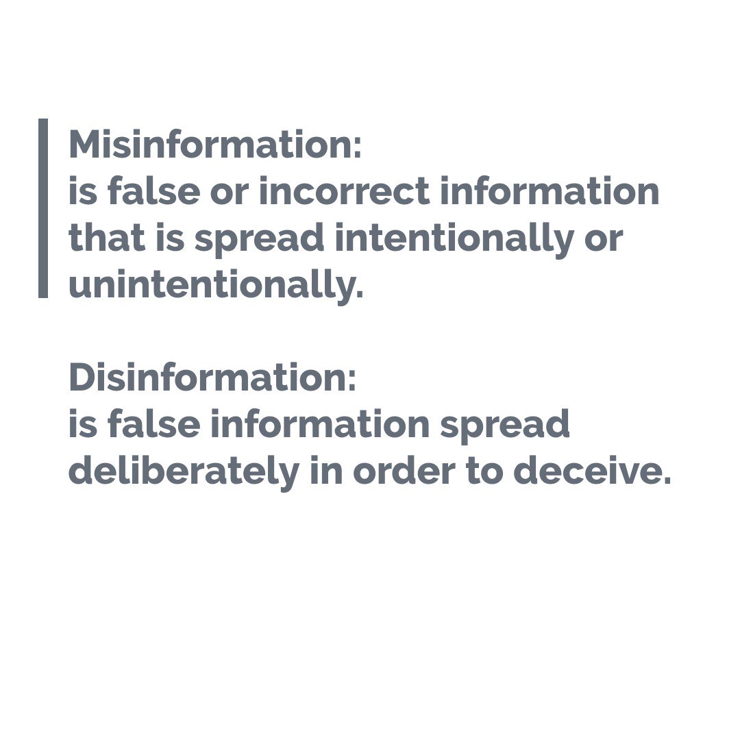 SearchUNIV's tweet image. Misinformation: 
is false or incorrect information that is spread intentionally or unintentionally.

Disinformation: 
is false information spread deliberately in order to deceive. #nyit120 #crapdetection