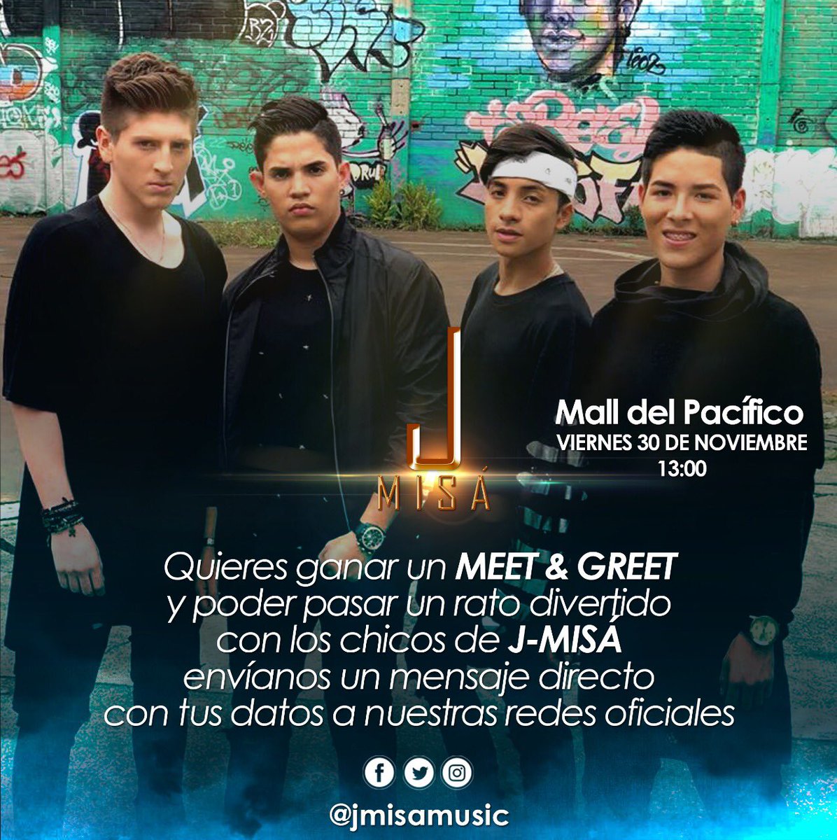 jmisamusic's tweet photo. ATENTOS 
Quieres ganar un MEET &amp; GREET y poder pasar un rato divertido con los chicos de @jmisamusic envíanos un mensaje directo con tus datos a nuestras redes oficiales y podrás estar el 
Viernes 30 de Noviembre En @malldelpacifico Manta a las 13:00 https://t.co/nysFFj2Cht