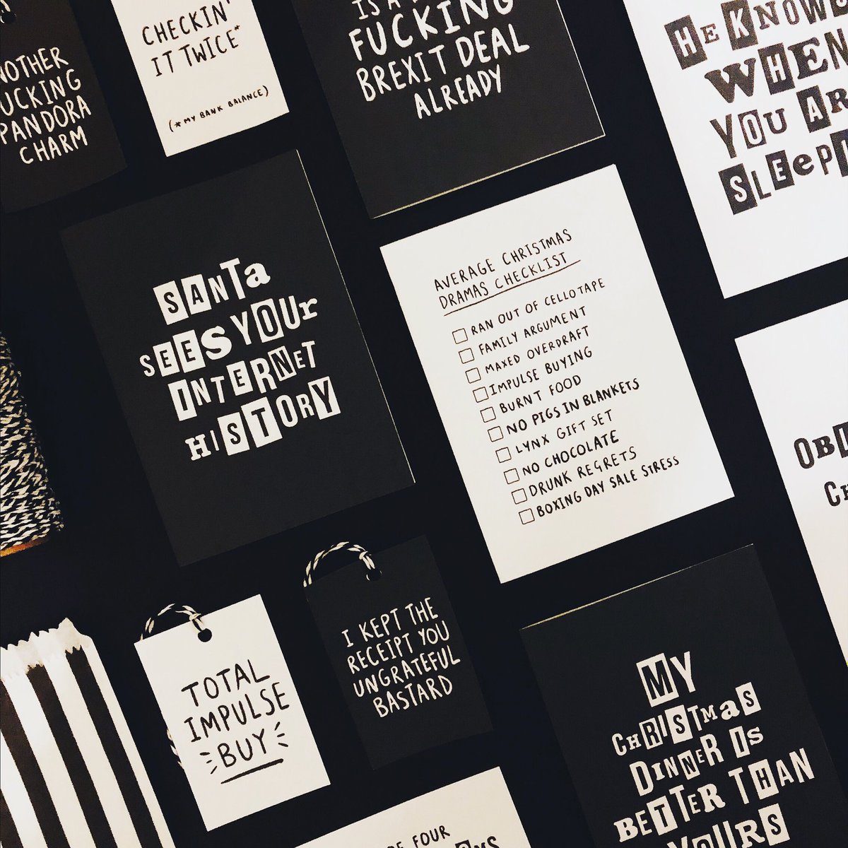 Painting it black this Christmas and going full monochrome/bah humbug. I’m just sending off to print so keep your eyes peeled for these going live next week! #greetingcards #christmascards #gifttags #etsyshop #monochrome