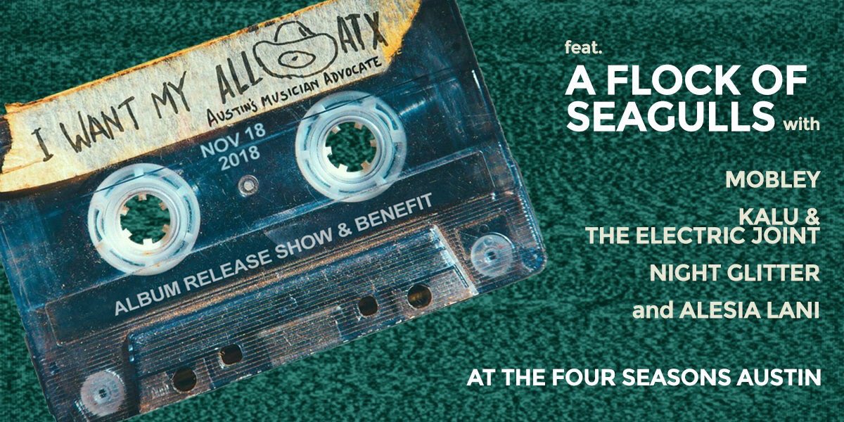 KUTX's tweet photo. can't make it down to @FSAustin for the #ALLATX benefit concert this afternoon? LISTEN LIVE ON #KUTX
5:00 P.M. A FLOCK OF SEAGULLS
4:00 P.M. @mobleywho (Mobley)
3:20 P.M. Night Glitter
2:40 P.M. @thelectricjoint (Kalu & The Electric Joint)
2:00 P.M. @AlesiaLani (Alesia Lani) https://t.co/r8Eyd1zADH