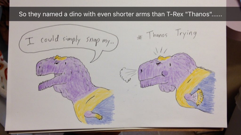 dinodadreviews's tweet photo. #ThanosTrying
A riff on #trextrying inspired by a comment @MarkWitton made. Nobody tell @thejohnconway! He'll just use it as an excuse to tell @TetZoo how stupid superheroes are on the next #TetZooPodcast
#Thanos #drawdinovember @DrawDinovember https://t.co/Gns1BVk6wq