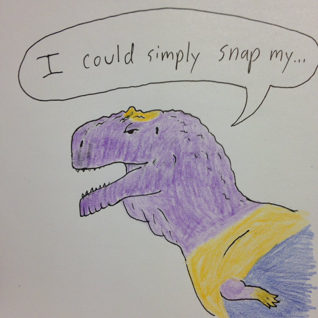dinodadreviews's tweet photo. #ThanosTrying
A riff on #trextrying inspired by a comment @MarkWitton made. Nobody tell @thejohnconway! He'll just use it as an excuse to tell @TetZoo how stupid superheroes are on the next #TetZooPodcast
#Thanos #drawdinovember @DrawDinovember https://t.co/Gns1BVk6wq