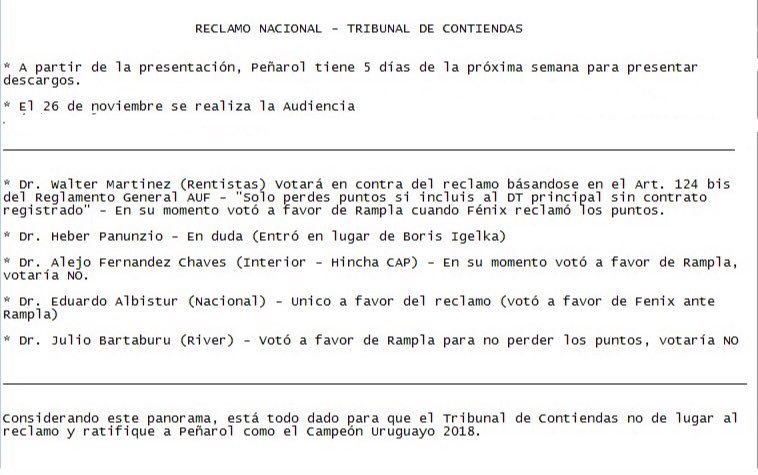 AHORA | Según cuenta <a href="/RodriVazquez95/">Rodri Vázquez</a> no se haría caso a la presentación de Nacional, y mediante esto Peñarol seguirá teniendo el título de Campeón Uruguayo.