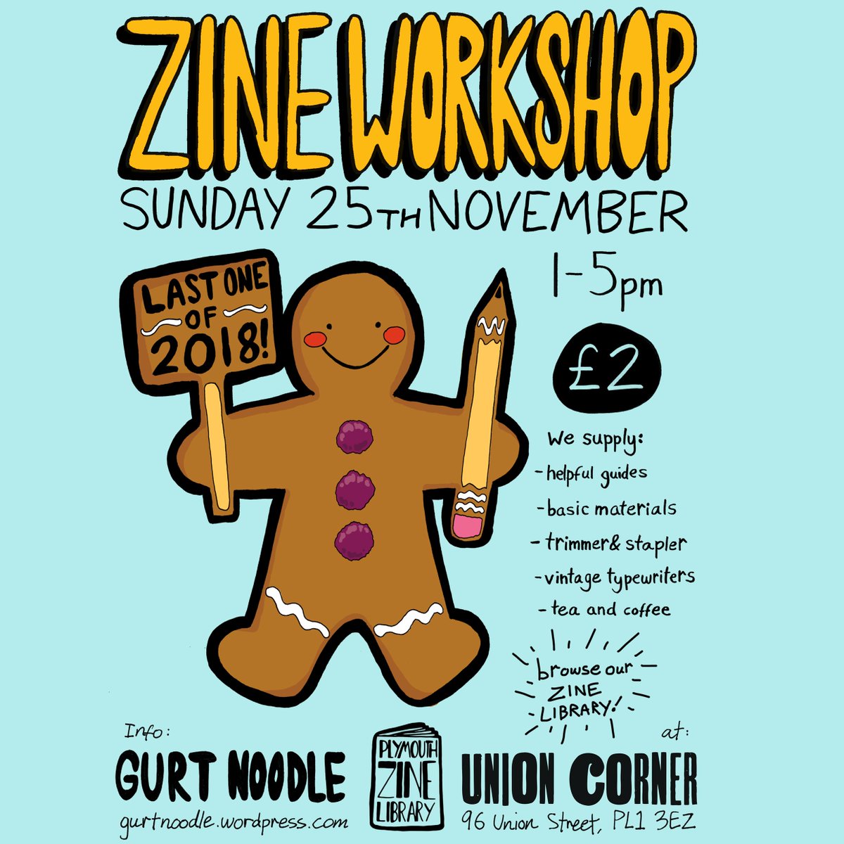 NEXT WEEK: November Zine Workshop! 25th Nov, 1-5pm, Union Street Corner, £2 entry. It's the last zine workshop this year, so if you're been interested in coming along, now's your chance! #zineworkshop #plymouth #zines #unionstreet #zinemaking