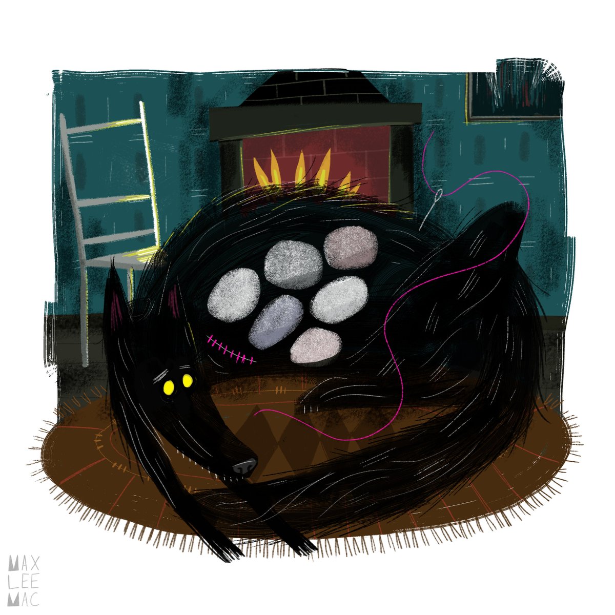 maxillustration's tweet image. My final entry for #folkweek  #animal is the wolf and the seven kids/goats - grim and Grimm. #art #illustration #design  #folklore