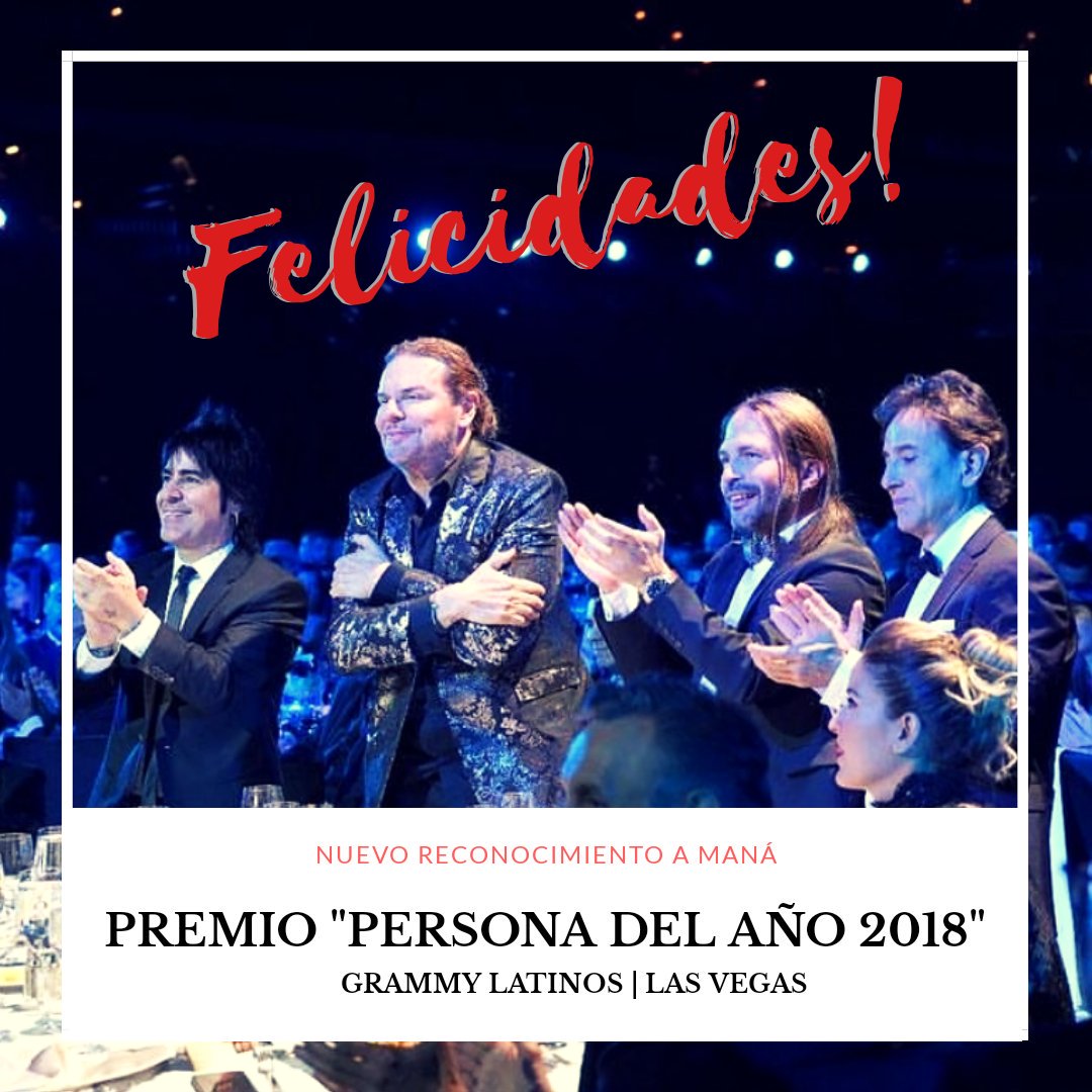 masdemana's tweet photo. ✨ FELICIDADES, MANÁ! ✨ Desde la banda #tributoManá queremos felicitar a nuestros admirados amigos @manaoficial por su premio "PERSONA DEL AÑO 2018" en la pasada edición de los @latingrammys celebrada en Las Vegas.

Sois historia viva de la música!!! 🙌🏻

#Maná #LatinGrammys2018 https://t.co/unHMwhdjFy