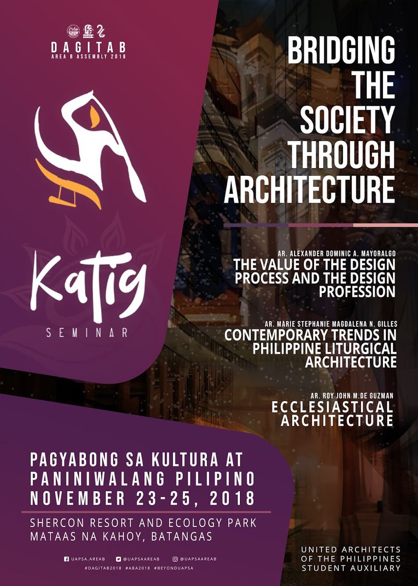 uapsaareab's tweet photo. This Dagitab; Area B Assembly 2018, Katig will seek to understand in the local context the impact of architecture and the physical environment to the Philippine society and vice versa.
#ABA2018
#Dagitab2018
#BeyondUAPSA https://t.co/9JBGl5Ig3F
