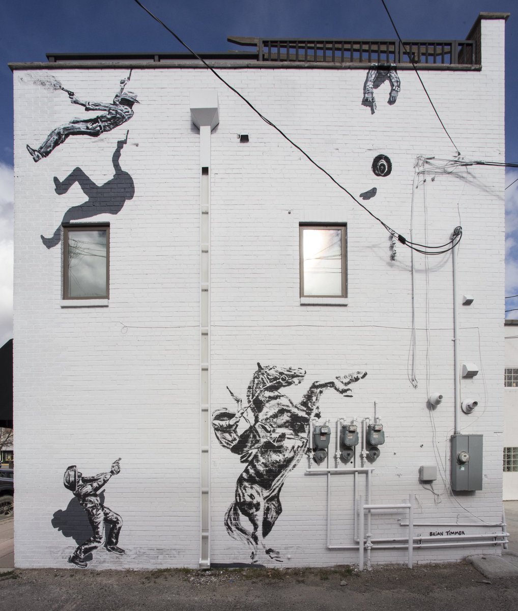I finally got a photo of the east side wall of my mural in downtown Cody.  @ap__photos does great work! .
.
.
.
.
.
#cody #codyartist #codyart #wy #wyart #wyomingart #shootout #mural #western #contemporarywestern #contemporarywesternart #gunfight #wildwest