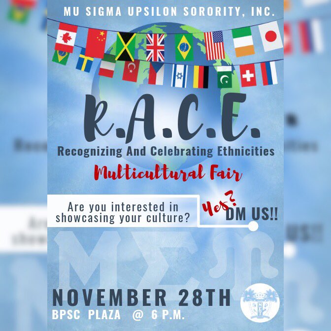 SFA_MSU's tweet photo. We are excited to invite you to our R.A.C.E. Multicultural Fair!! ARE YOU INTERESTED IN SHOWCASING YOUR CULTURE?? Let us know! Be a part of our event!! #MUWEEK #musigmaupsilon #SFASU #SFA #sfa19 #sfa20 #sfa21 #sfa22 https://t.co/WkzjQeo3Pv