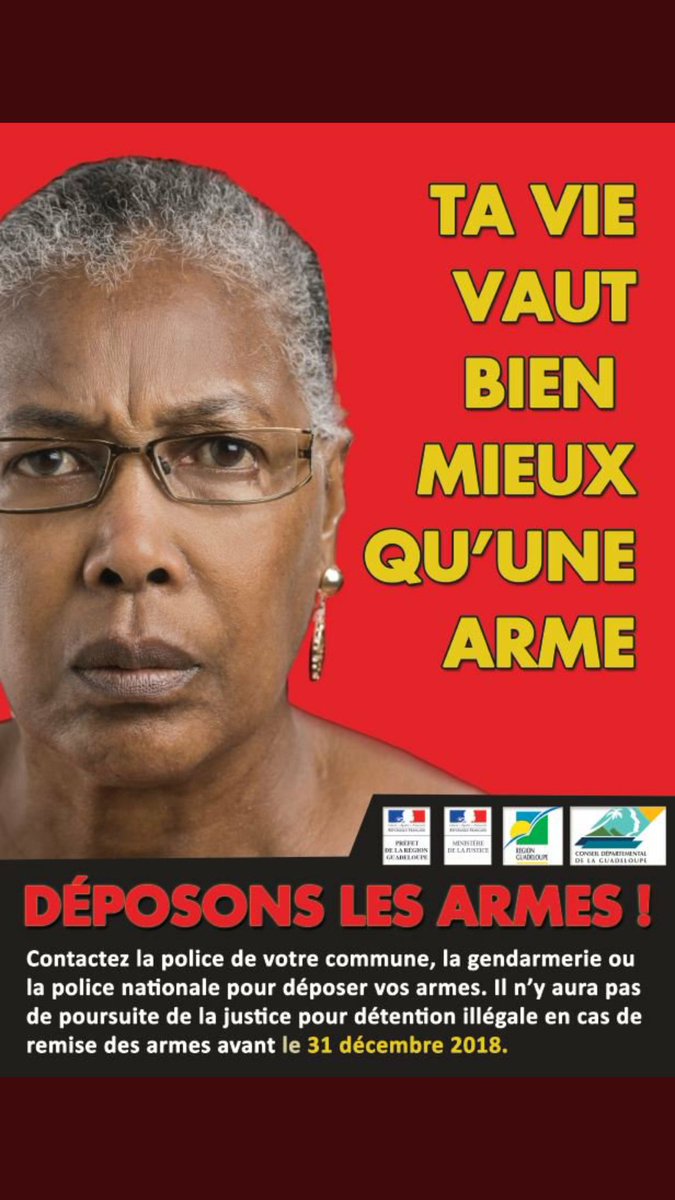 Opération déposons les armes en Guadeloupe : <a href="/ProcureurBasseT/">Parquet Basse-Terre</a> garantit l'absence de poursuites judiciaires du chef de détention d'arme pour toute arme déposée avant le 31122018