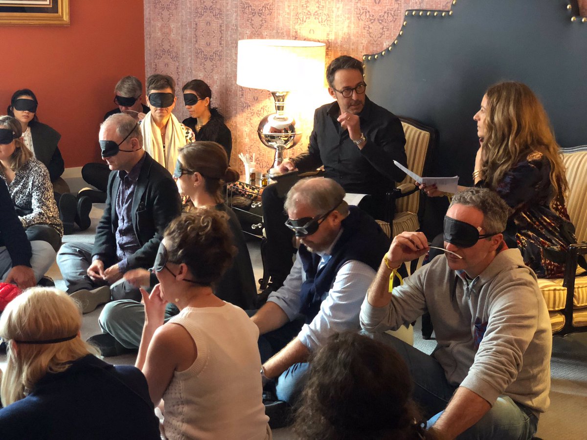 kimyarazi's tweet photo. Flashback to our ‘Sensing the Future’ workshop @_houseofbb - giving participants a truly #multisensory experience w/ #scent & sound while blindfolded - then later using 3D printed foods to describe typical work scenarios @lourenco_lucena @nu_food #HouseofBB #wearesensingthefuture https://t.co/iWtAnr8Mz2