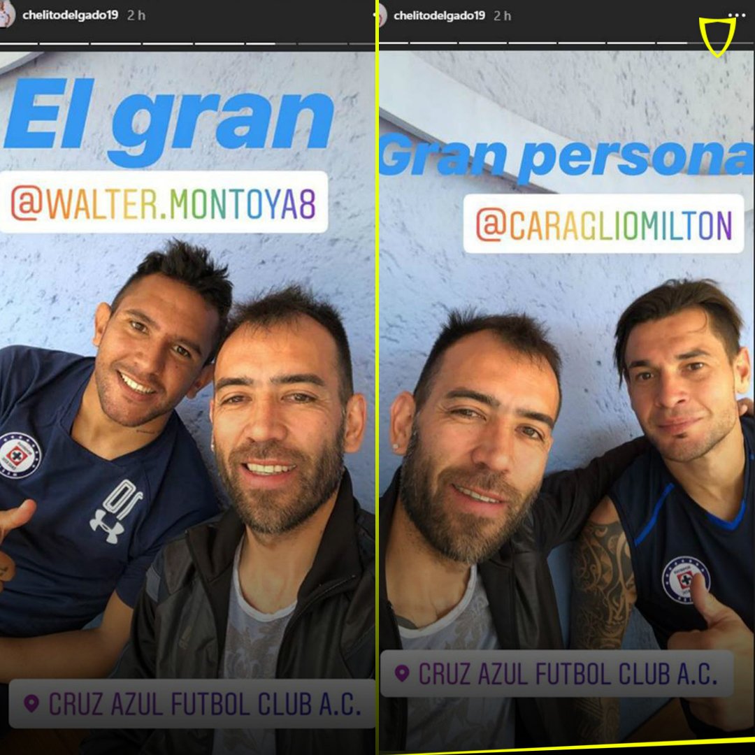 fanbolero's tweet photo. Uno de los ídolos celestes aprovechó su estancia en México para visitar a dos jugadores de la Máquina ¡No se olvida del conjunto cementero! 😎🚂🇦🇷🇲🇽 

#CesarDelgado #Chelito #CruzAzul #Caraglio #Montoya #SoyFanbolero https://t.co/EuXZ5M6vhd