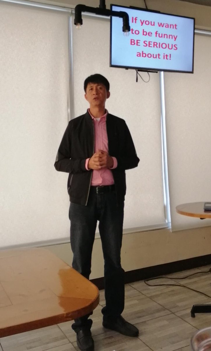 Royverine's tweet photo. If you want to be funny, BE SERIOUS about it.  

Sharing some tips and pointers on how to be a humorous speaker last Saturday to fellow #Toastmasters at Brew Haus in Marilao, Bulacan.

#HumorousSpeech #Workshop #CATMC #Area63 #DivisionG #District75 #PublicSpeaking https://t.co/BYQNnnrCG4