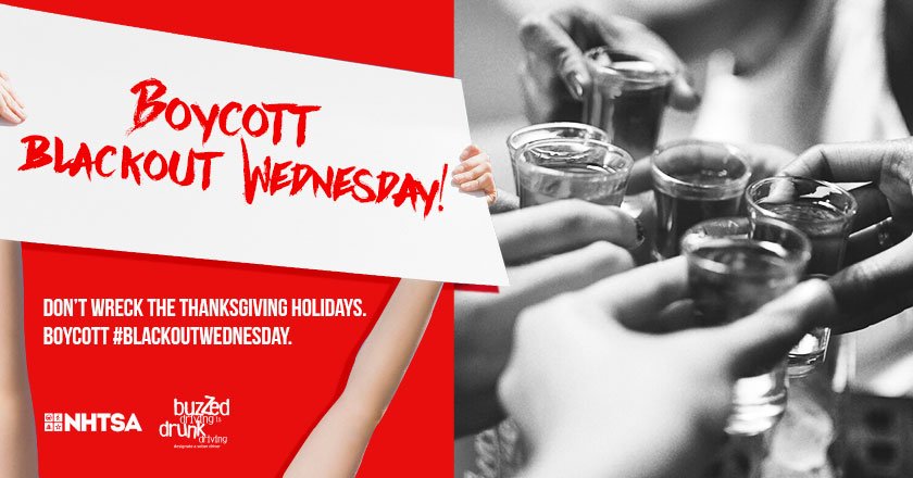 NHTSAgov's tweet photo. Boycott #BlackoutWednesday. It could be your best shot at surviving the holiday weekend. #DriveSober https://t.co/zxtc3HGiOf