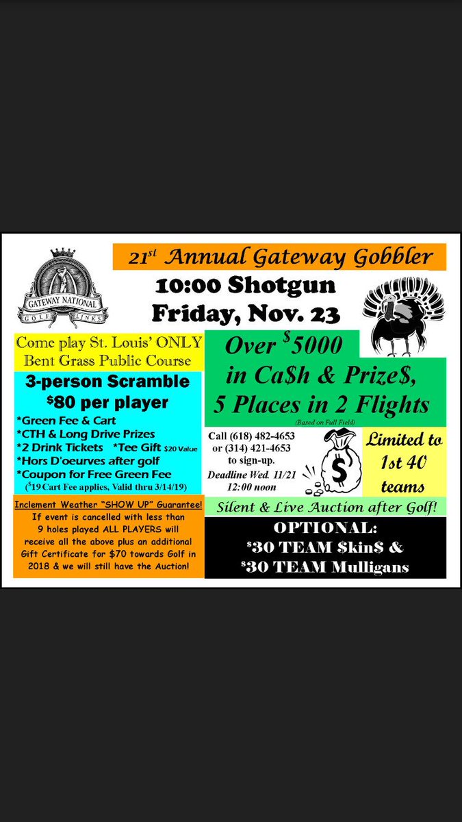 Spots still Available! Call the golf shop to sign up!
(618)482-4653 x1
             OR
(314)421-4653 x1