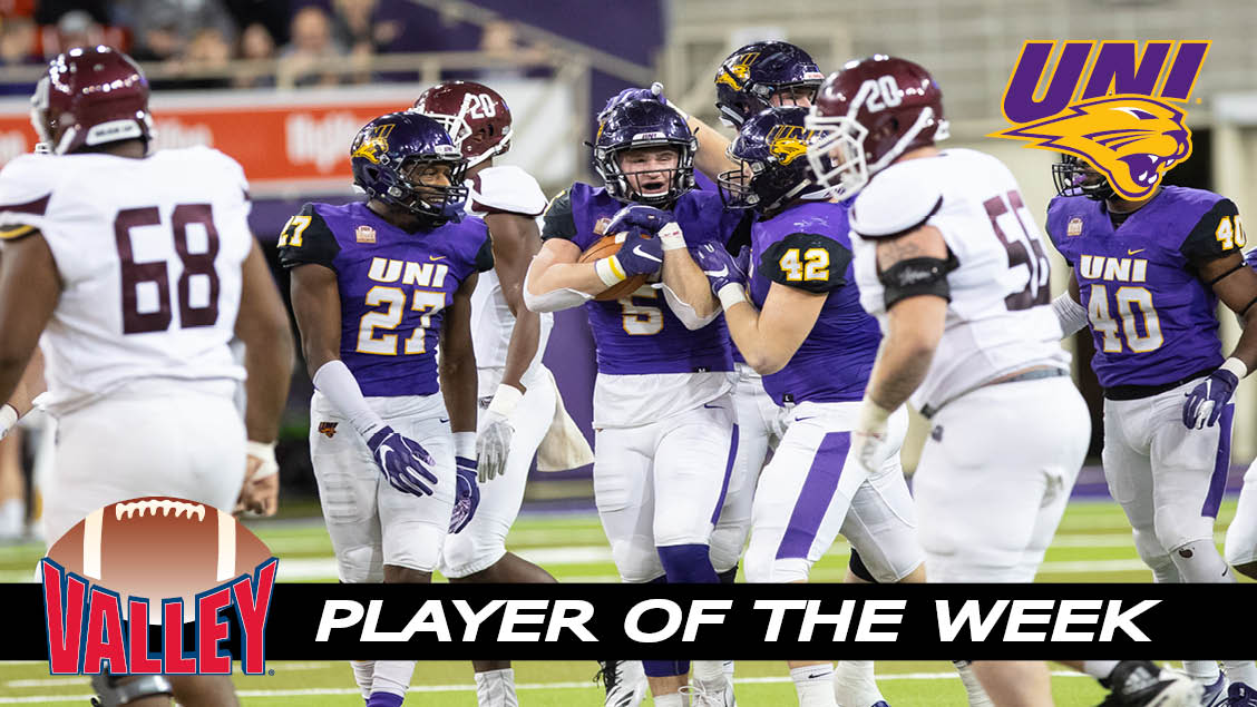 ValleyFootball's tweet photo. .@UNIFootball has 3 shutouts this year (first time since 1971) -- the #MVFC Defensive Player of the Week is Korby Sander  (13 tackles, 1 FF, 1 interception) in Saturday's win.  https://t.co/vUdUiR03nF https://t.co/TMD2Rnismp