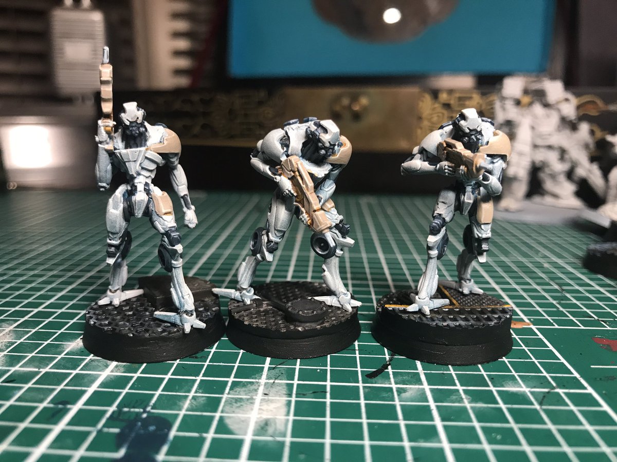 BenCounter's tweet image. Aleph models from the Operation Coldfront set, plus Dart and a couple of netrods, ready to try out #infinitythegame #3rdoffensive