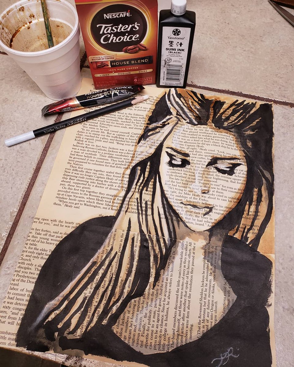 DemonInACan's tweet photo. Coffee and ink painting on vintage book pages If you are interested in keeping up  date with my art come check me out on insta @ fineartbytim

#coffeeart #inkart #coffeepainting #inkpainting #bookpageart #vintagepaper #painting #ContemporaryArt #newcomtemporary #london #portrait https://t.co/0AY6lcDmG7