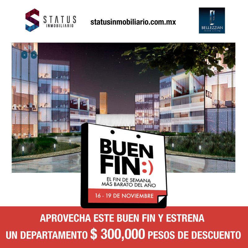 StatusInmuebles's tweet image. #StatusInmobiliario quiere verte estrenando tu nuevo #Departamento en este #BuenFin, aprovecha $ 300,000.00 pesos de descuento.
Está conformada por 6 torres, que cuentan con 4 niveles y 4 departamentos por planta. #BellezzianGrandLiving
statusinmobiliario.com.mx/bellezzian