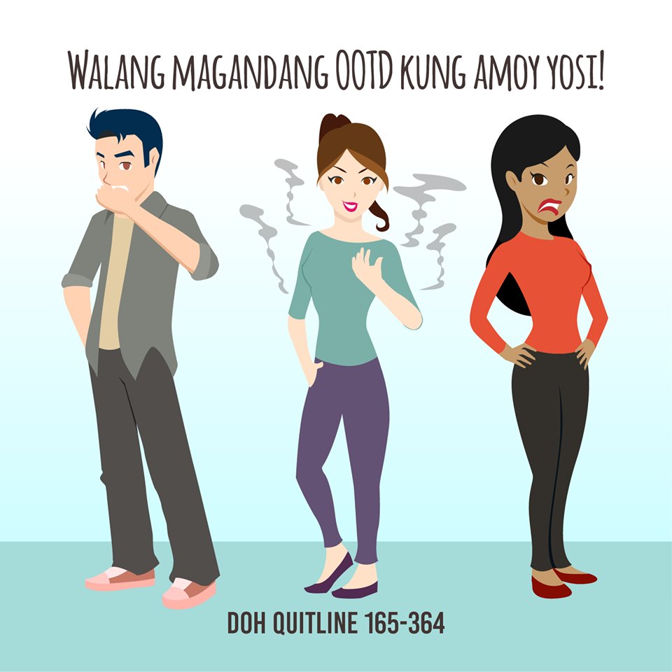 QuitlineDoh's tweet photo. Gaano man kaganda ang iyong kasuotan, kapit pa din ang mabahong amoy ng usok na galing sa sigarilyong sinindihan. Need help in quitting? Call @QuitlineDoh 165-364. #quitsmoking #secondhandsmoke #thirdhandsmoke https://t.co/1FGYllc6Gp