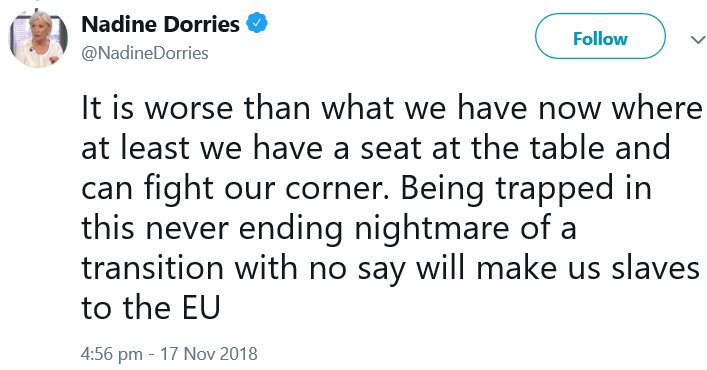 2018: That awkward moment when Nadine Dorries realised that Brexit is shit. 🤦🤦‍♂️🤦‍♀️