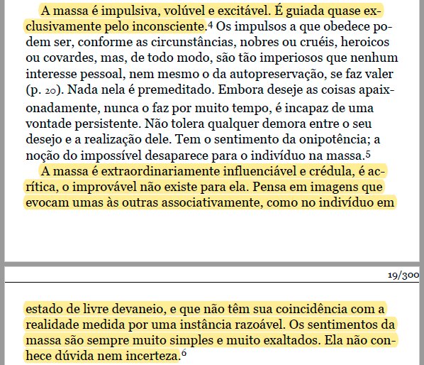 manotelli's tweet photo. Lembram quando eu comentei que a Psicologia das Massas era o texto mais político do Freud?

Então.

Aqui vai uma palhinha desse escrito de 1921.

Qualquer semelhança com o Brasil de 2018 não é mera coincidência. https://t.co/B3f36TZL8u