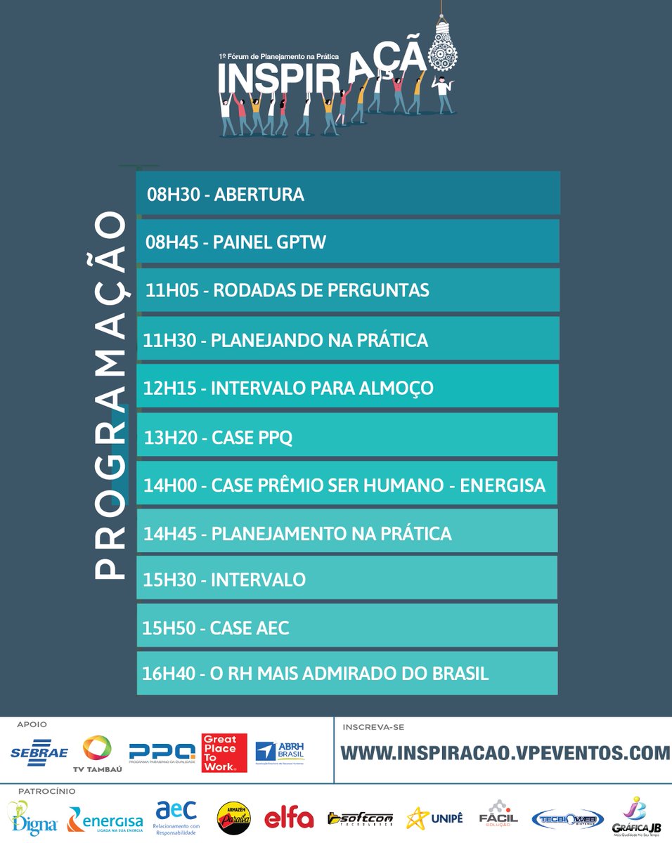 Confira agora a programação do 1º Fórum de Planejamento na Prática! Aproveite e adquira seu ingresso agora mesmo: inspiracao.vpeventos.com