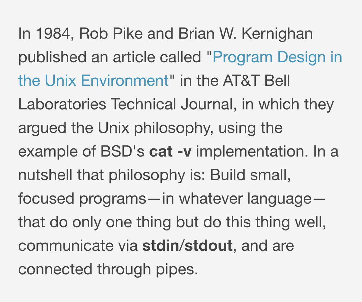 chadrmayfield's tweet photo. Revisiting the Unix philosophy in 2018 https://t.co/rlvOkUMG5M via @opensourceway by @mhausenblas https://t.co/AsgtcaIR82