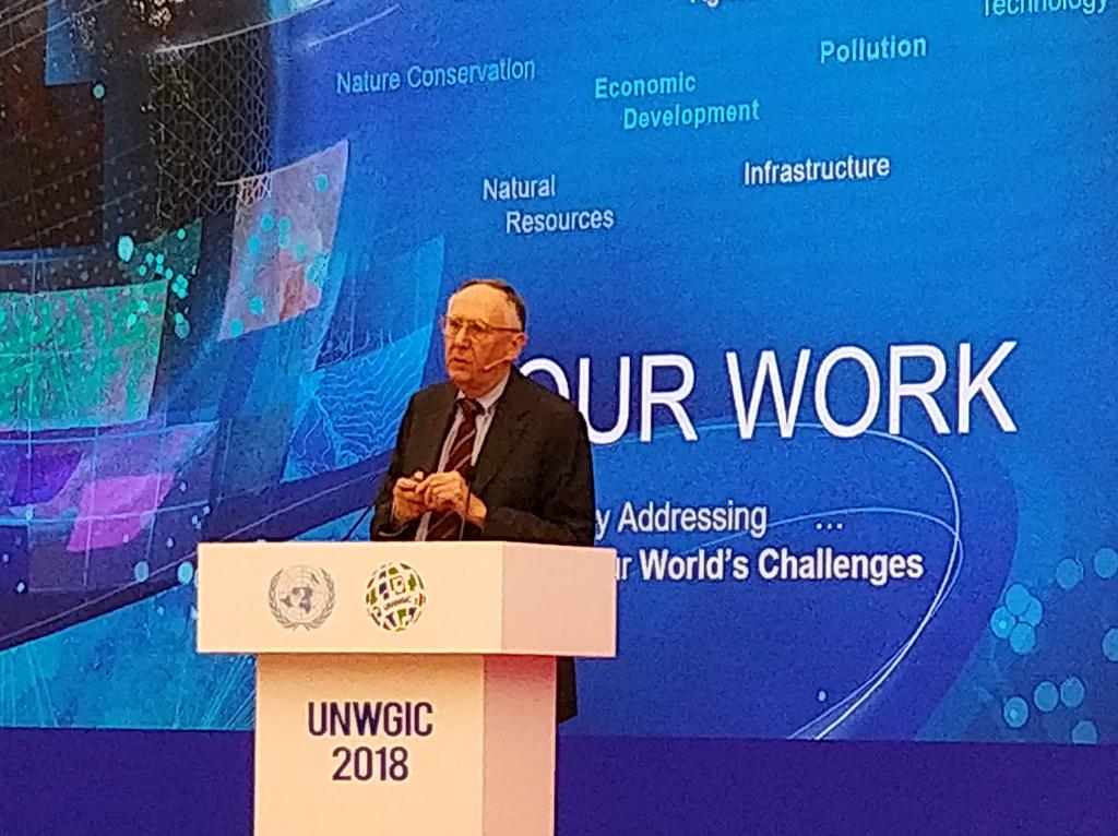 sanjaykumar1970's tweet photo. Jack Dangermond President @esri and Chair @WGICouncil delivering global keynote address at #UNWGIC - passionate advocate of geographical community to humankind and it's betterment. https://t.co/6WVZNHCHPW