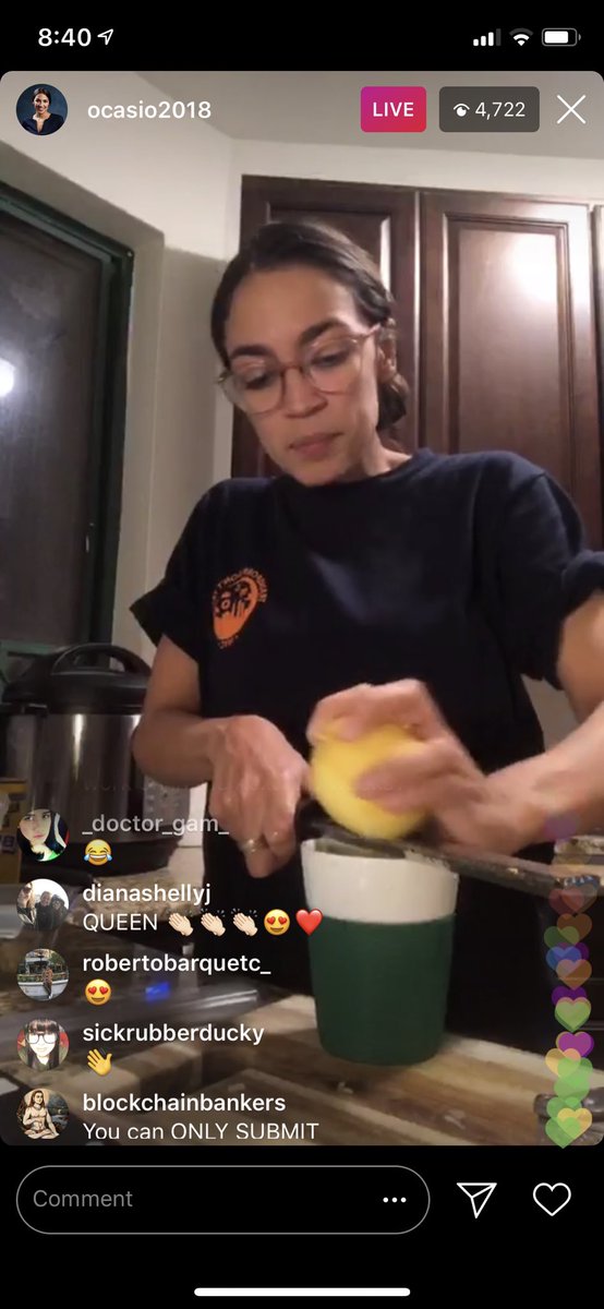 NickCatal's tweet photo. Nearly 5k people are watching live on Instagram freshman rep @Ocasio2018 cook in her kitchen while answering questions. 2018 is weird https://t.co/ZoxNZXhiel