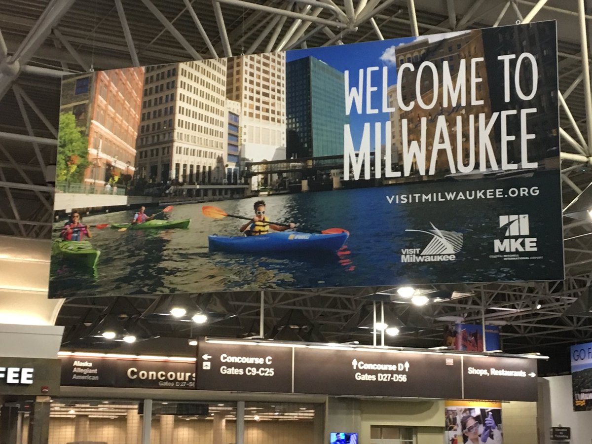 After a nice vacation, it was cool to come back and see this hanging in our airport. ☀️ See you on our rivers next spring! <a href="/visitmilwaukee/">Visit Milwaukee</a>