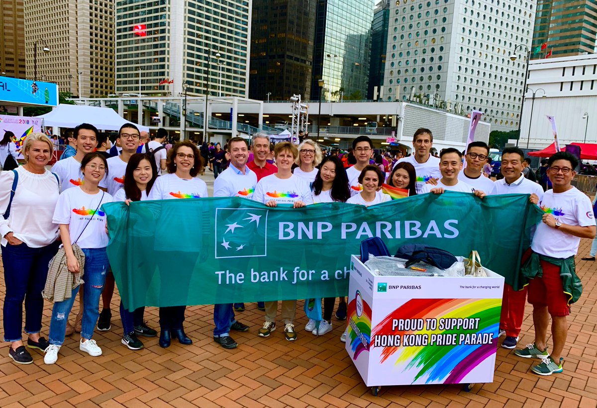 BMonneron's tweet photo. BNP Paribas team at the Gay Pride in Hong Kong : a fun and meaningful moment ! Thanks to our enthusiastic participants #BNPPForDiversity #PositiveBanking @BNPParibasAPAC https://t.co/Y37yntmKCE