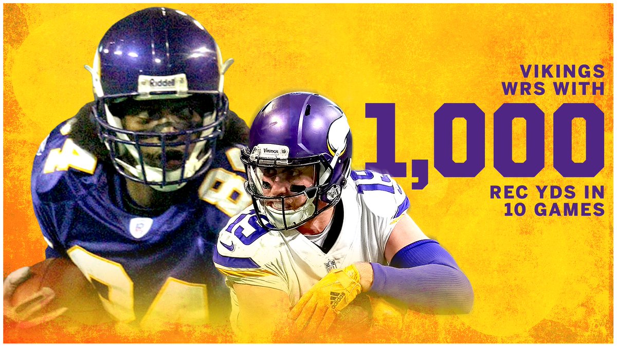 SportsCenter's tweet photo. .@athielen19 has become the 2nd @Vikings player with 1,000 receiving yards in the team’s first 10 games of a season, joining @RandyMoss (2003). https://t.co/tH8rsgfFFO
