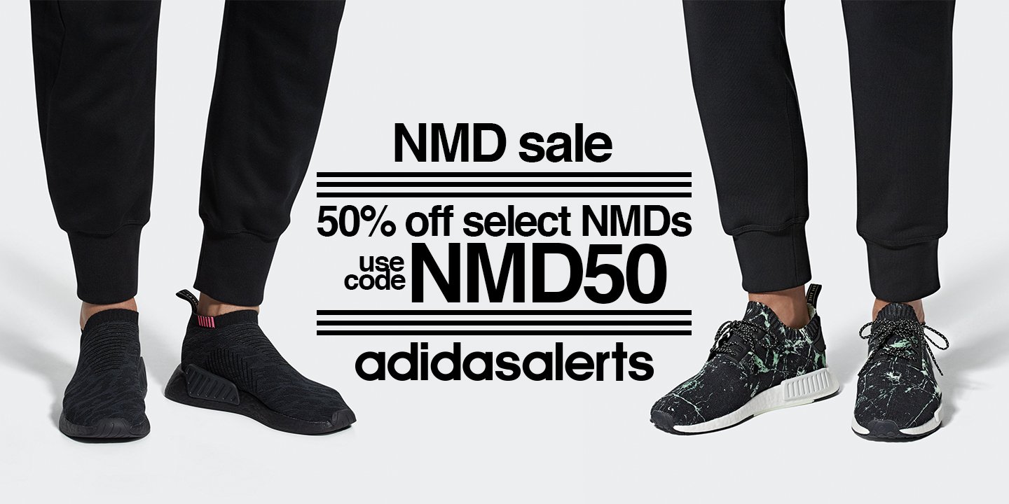 adidas alerts on X TODAY ONLY NMD Sale on adidas US. 50 off select NMD styles. Use code NMD50 in cart. SHOP https t Q6axRsrKuU https t 4Nee72mGBk X