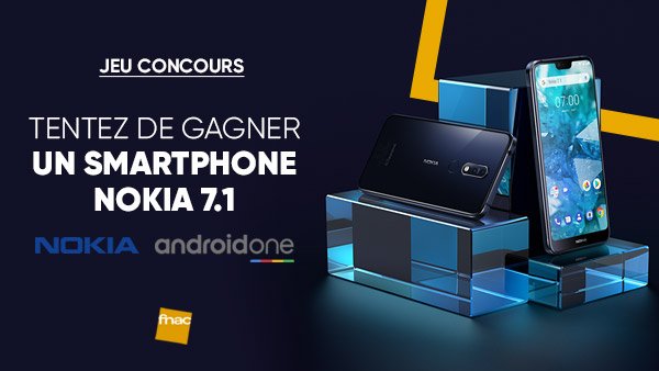 Fnac's tweet photo. JEU CONCOURS 🎁 |Tentez de remporter le nouveau 📱@NokiaMobile #Nokia 7.1 avec #AndroidOne  😀
➡ Pour participer: RT + Follow @Fnac  > Bonne chance 😎 ! 
>>https://t.co/0yxZHy2i0A https://t.co/xiZgVNW2QQ