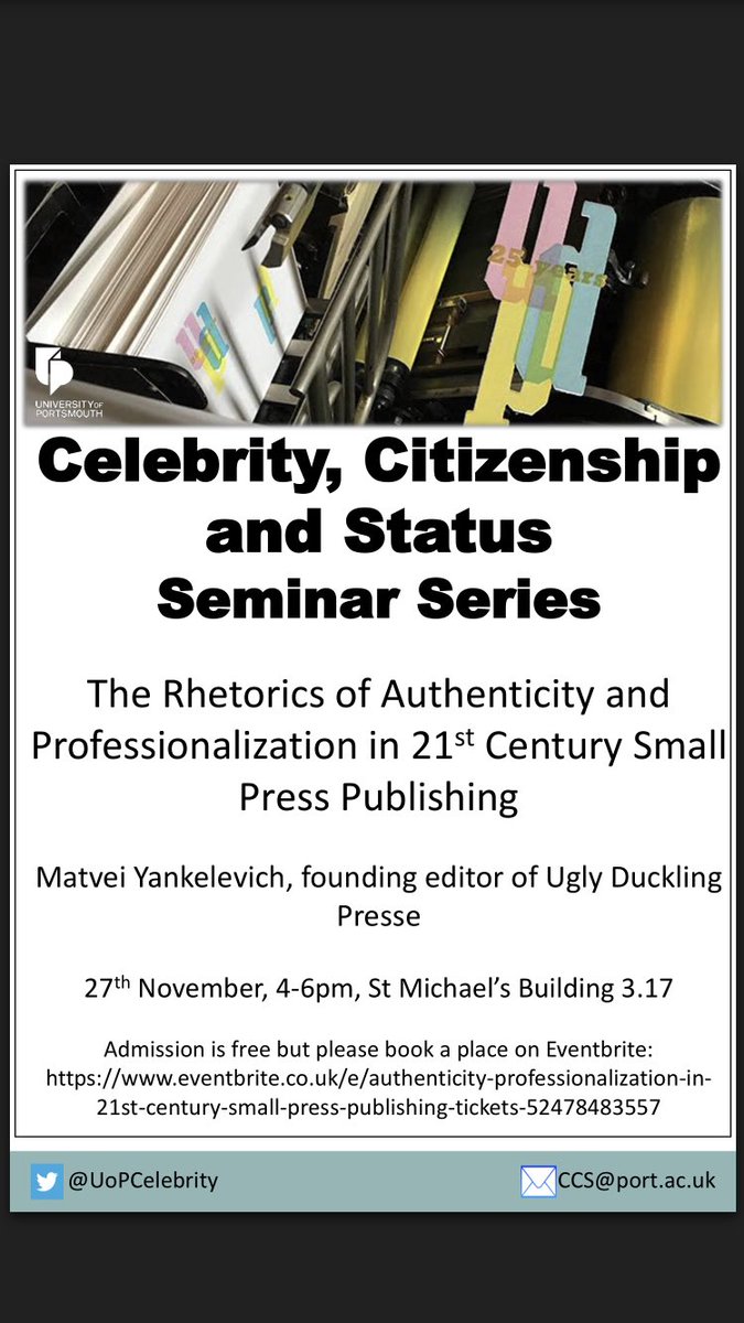 C19thCeleb's tweet photo. *** REMINDER *** Matvei Yankelevich’s talk will take place next week at 4-5.30pm in St Michael’s Building 3.17. You can book your free place on Eventbrite - see poster for details! @PortsmouthCSL @UniPortCCI @UOPSLAL @HSSPGRs @udpbooks https://t.co/cwscCejlx6