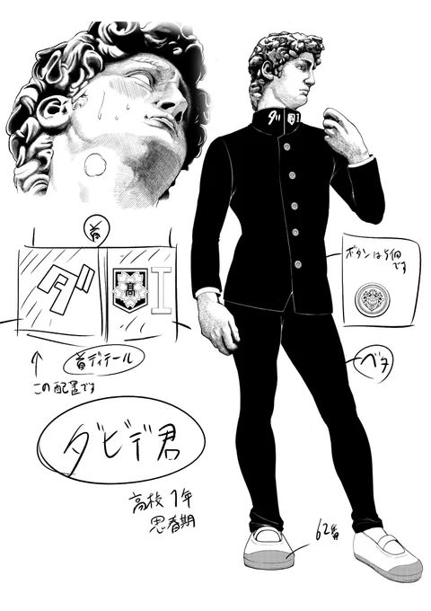 11月19日発売の少年ジャンプに思春期ルネサンス!ダビデ君11話を載せていただいております
宜しくお願い致します

作中でダビデが取り出したカブト虫は1P目の木にとまっているカブト虫です

クフ王は彼の姿を示す像がほぼ残っていないため(3㌅の象牙の像のみ)ツタンカーメンのマスクを付けています 