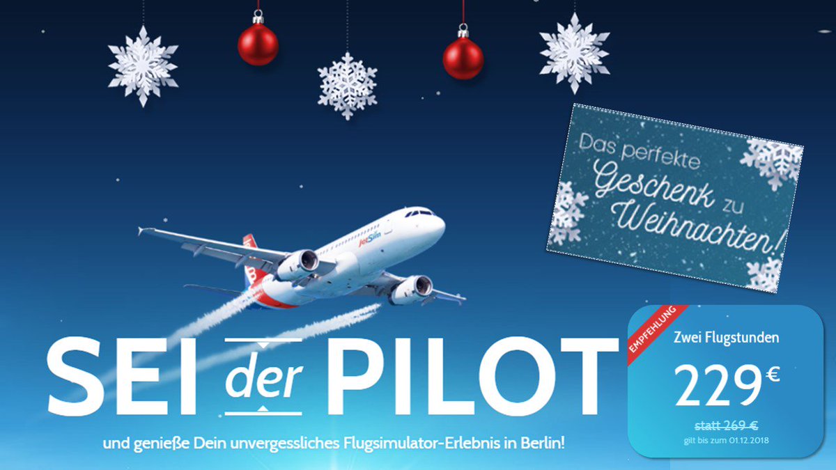 JetSim_Berlin's tweet image. Das besondere Schmankerl unserer Weihnachts-Aktion PREISE WIE VOR ZEHN JAHREN ist unsere Erlebnis-Empfehlung: 2 Stunden im #Flugsimulator für nur 229 EUR.
Vor zehn Jahren betrug der Preis dafür sogar noch 248 EUR. Also schlagt zu: jetsim.de

#jetsim #cockpit #xmas