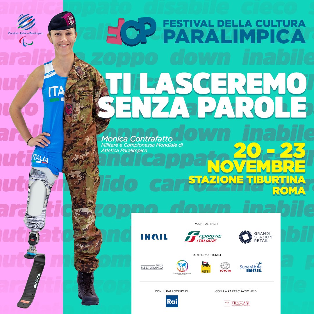 Al Festival della Cultura Paralimpica 2018 ci sarà anche Monica Contrafatto, militare e atleta paralimpica. Monica è medaglia d'oro 🥇 nei 💯metri piani agli ultimi #InvictusGames di Sydney 2018. La sua storia è una dimostrazione di coraggio 💪 per tante persone! #FCP2018