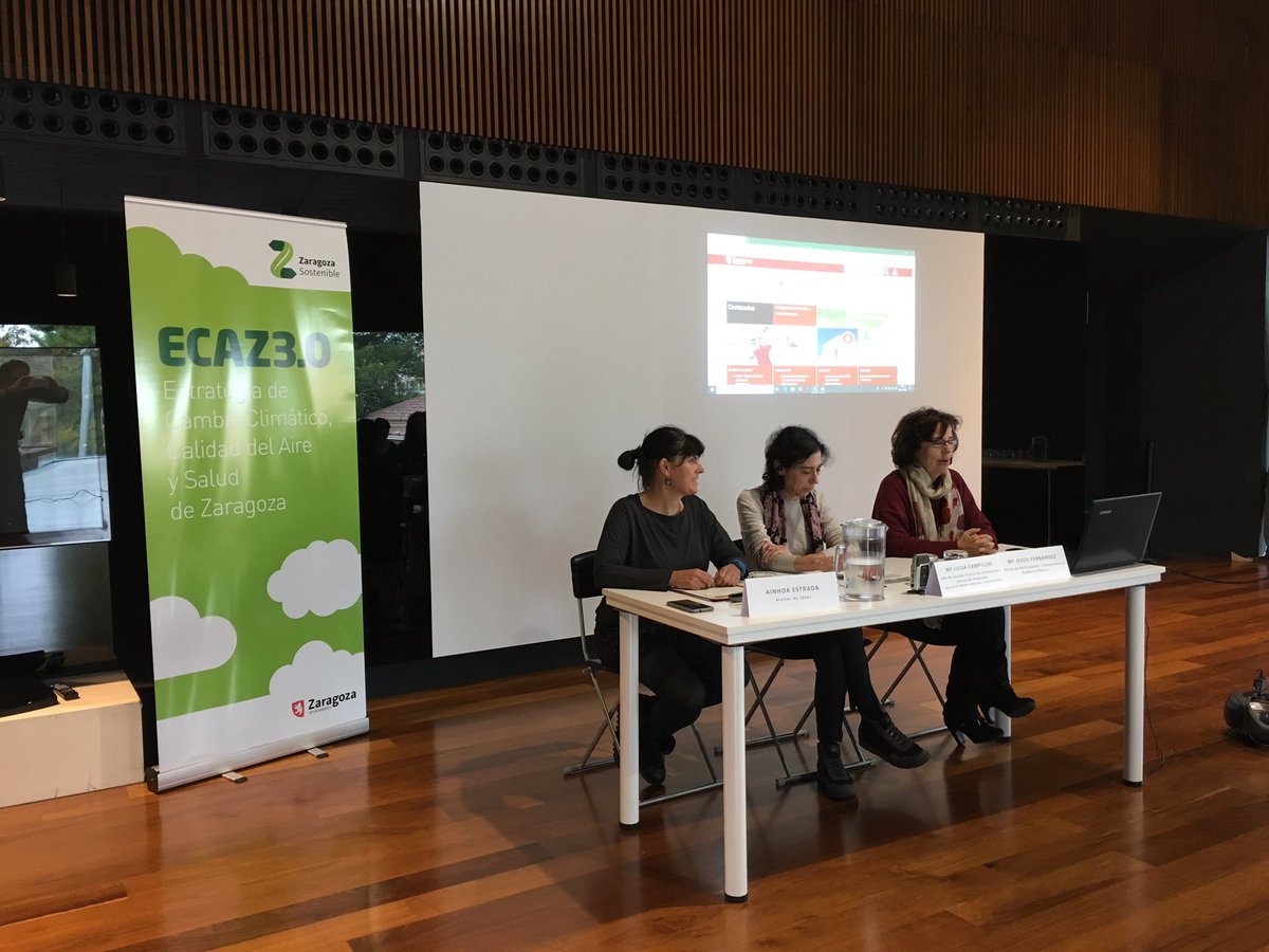 Dentro de reunión informativa de mañana del proceso de aportaciones a Estrategia de #CambioClimático, #CalidadDelAire y #Salud de <a href="/zaragoza_es/">AyuntamientoZaragoza</a> (#ECAZ 3.0) se presenta toda la metodología del proceso de aportaciones por parte Marisa Campillos, Mª Jesús Fernández y Ainhoa Estrada.