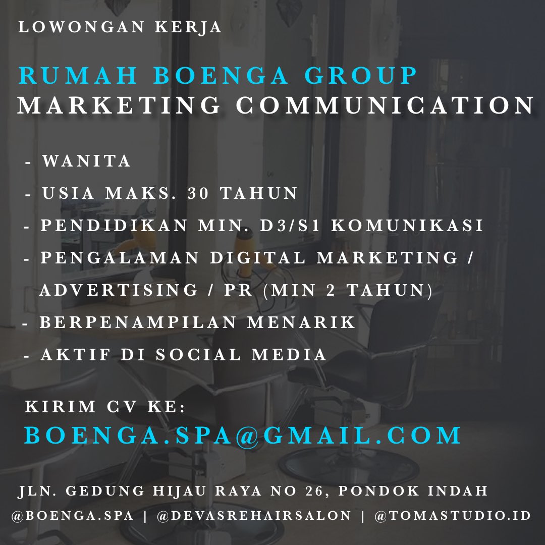 Pazopaz's tweet photo. #lokerjakarta #lowongankerja #lokerjaksel #marcomm #lokermarcomm #lowongan https://t.co/7tTjJ53xOJ