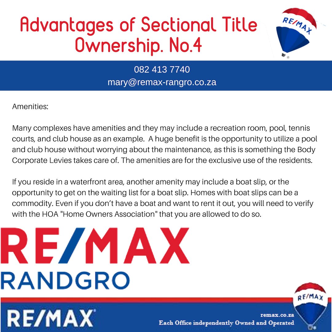 sectionalprop's tweet image. Sectional Title Living. Need answers? - Call Mary Andalaft 082 413 7740 or email info@sectionaltitlespecilalist.co.za 
or mary@remax-randgro.co.za 
#sectionaltitle #townhouse #apartments #cluster 
/www.remax-randgro.co.za/property_search_result.aspx?status=-10&amp;amp;agent_ref=352