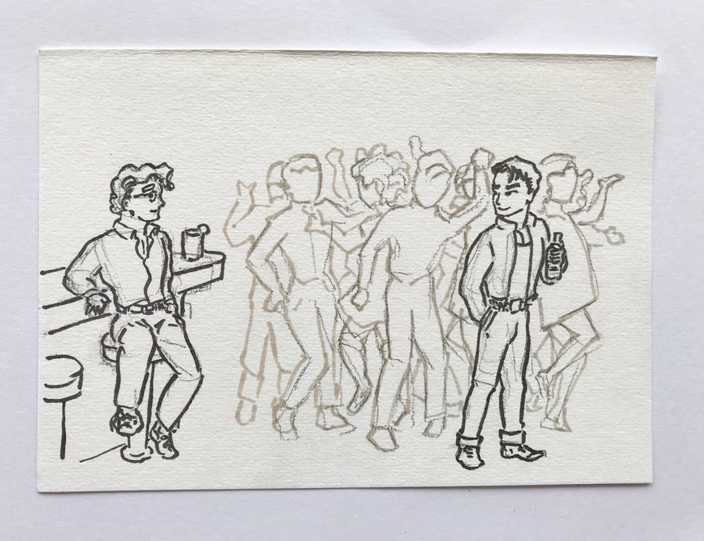 psunster's tweet image. Across the crowded dancefloor teeming with drunken clubkids high on the drug of their choice, their eyes met with a fiery spark no chemist could perfect. 

#inktober #inktober2017 #teeming